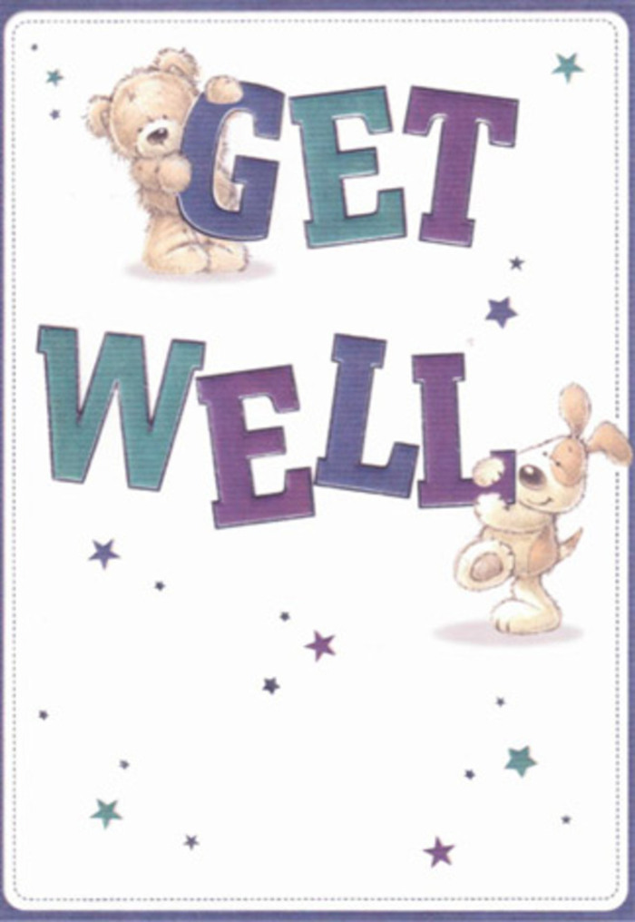 This illustrated get well card beautifully celebrates the gentle encouragement so often found within the Hither Green community. At the center, a friendly bear and a joyful puppy take on the important task of delivering well-wishes. Dancing stars in shades of blue and violet surround them, casting a magical atmosphere akin to sunrise glimpses over Mountsfield Park. The bold typography-'Get Well,' shaded in cool purples and shimmering aquas-anchors the design with cheerful assurance, much like a vibrant bouquet greeting you at the door of Hither Green Florist. There's an almost tactile richness to the image: the bear's fluffy form, the puppy's soft, floppy ears-all skillfully illustrated to evoke the comfort and warmth of a loving gesture. The crisp, creamy background evokes calm and clarity, ideal for those days when wellbeing is the biggest wish. Imagine gifting this card with an arrangement of freshly picked seasonal blooms, the kind delivered across Hither Green and Catford, and the comfort multiplies. Whether sent to a friend or family member, this card's artful details and airy spirit promise hope, healing, and heartfelt care-qualities that form the foundation of every creation from your local florist.