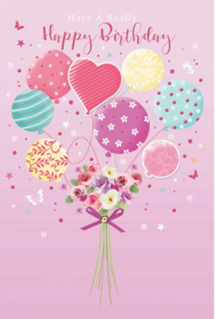This birthday artwork unfolds like a scene from a gentle daydream over Hither Green, where pastel balloons lift a small garden of flowers into the air. The background is washed in a warm, rosy pink, even and serene, creating a soothing contrast to the detailed elements in the foreground. From near the base, a bouquet of balloons rises, clustered yet airy, painted in soft shades of blush, mint green, butter-yellow, and lavender. Each balloon is adorned with joyful designs-spiralling ribbons that twist around the curves, polka dots scattered like confetti, and tiny star and floral patterns that bring to mind festive decorations at a local gathering near Hither Green station. Light glides over the rounded surfaces, forming small highlights that make the balloons appear slightly translucent, as if they could drift upward at any moment. Tethered to this floating celebration is a tidy, hand-tied bouquet. It features petite roses and delicate, daisy-like blossoms, tightly grouped and lush, in tones of creamy ivory, powder-pink, and muted mauve that mirror the balloons above. The petals look velvety and soft, with gentle gradations of colour that suggest the careful eye of an experienced florist. Binding the stems is a purple satin bow, its loops and tails neat and symmetrical, shimmering subtly as though catching ambient light from a nearby window. Scattered around the balloons are tiny stars and butterflies, subtly placed, evoking a touch of magic without overtaking the calm elegance of the piece. The overall effect is one of tender happiness and thoughtful celebration, like a bespoke birthday design created for a neighbour in Hither Green who loves soft colours, fresh blooms, and a hint of playful fantasy.