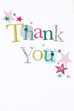 This thank you card is a jubilant visual symphony, radiating the energy and creative flair so loved in Hither Green. The phrase 'Thank You' arcs across a brilliant, crisp white card; each letter stands in vivid contrast-emerald green, punchy cerise, and ocean blue come alive beside swirling dots and precise stitched embellishments. Silver letters catch the light, inviting a second glance, while magenta, teal, and gold stars scatter across the scene like confetti after a local celebration, perhaps recalling a joyous event in Manor Park or a market day on Staplehurst Road. The surface reveals a subtle, tactile sparkle, evoking the pleasure of a lovingly hand-finished card one might find in a boutique florist here. The whole composition breathes with open space, ensuring that each hue and pattern can shine without overlap or clutter-a characteristic harmony that echoes both the bouquets and customer service found at Hither Green Florist. Paired with a fresh, vibrant arrangement for same-day delivery, this card transforms a simple thank you into a colourful, memorable gesture, reflecting the diversity and welcoming nature of the neighbourhood.