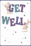 This delightful get well card radiates kindness and playful energy, perfectly suited for cheering up loved ones in Hither Green. Two adorable characters-a cuddly teddy bear and a floppy-eared puppy-leap with joy as they support the large, multi-hued letters spelling 'Get Well.' The bear balances atop the 'G' while the puppy lovingly embraces the word 'WELL,' their soft fur rendered so vividly it almost invites a comforting touch. Sparkling stars in rich blues and purples float across the cream background, echoing the hopeful atmosphere found during walks along Verdant Lane or quick visits to Hither Green Florist. The pops of indigo and teal in the lettering add vibrance without overwhelming, making the message feel both personal and universal. The overall composition is airy and bright, uplifted by the thoughtful, expressive details that transform a simple card into a gentle act of compassion. Sending this card, especially when paired with a hand-tied bouquet from a trusted Hither Green florist, means delivering a moment of sunshine and encouragement, right to the recipient's door-an embrace in the form of heartfelt artistry.